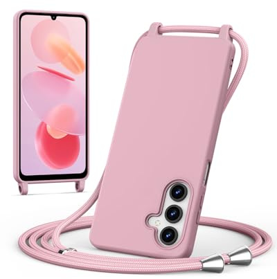 ScandiCasis Handykette für Samsung Galaxy A17 5G Hülle mit Band, Handyhülle mit Schnur zum Umhängen, weiche TPU Silikonhülle mit Band [verstellbar] [abnehmbar] Halskettenhülle, Sandrosa