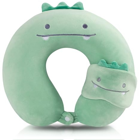 WoRuyKot Tier Reisekissen Nackenstütze, Tier reisekissen, niedlich Tier reisekissen, Niedlich U-förmiges Memory Schaum Nackenkissen Erwachsene Reisen, Auto Flugzeug Zug Camping (Dinosaur)