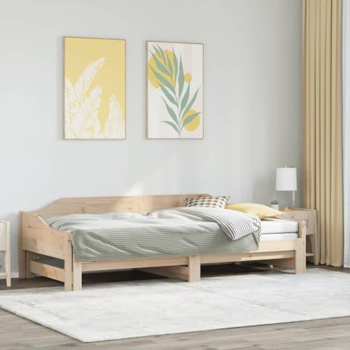 Qnhdfrt Ausziehbares Tagesbett 2 in 1 aus Massivholz Kiefer 90x190 cm | Bett Sofa Kombination mit Stauraum | Gästebett Daybed für Wohnzimmer Schlafzimmer