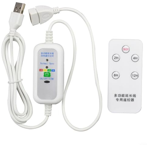 Lastdaytime Câble d'alimentation USB avec télécommande et minuteur de 2 à 12 heures, vitesse réglable pour ventilateurs USB et éclairage LED, cordon d'alimentation de 150 cm de long