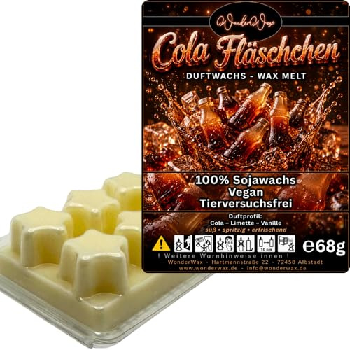WonderWax® Duftriegel 6 x Duftwachs Sterne Weiß Cola Fläschchen | Farbe: Weiß | Raumduft für Duftlampen, Wax Melt, Sojawachs, Indoor Duftöl Wachs schmelzen für Aromalampe