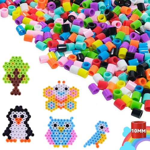 10mm Bügelperlen Set, 1000 Stück Bunte Farben Maxi Bügelperlen Mit Steckplatte, Muster Und Bügelpapier, Kreativer Bastelspaß Für Groß Und Klein (Tier)
