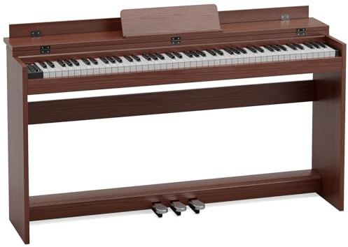 JOINATRE 88 Key Full Size Digital Piano Keyboard,Weighted Hammer Action Electric Piano with Professional Three-Pedal & Multi-Functional Dust Cover,Brown