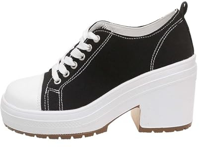 Lässige Plateau-Sneaker mit Schnürung im Retro-Stil, niedrigem Schaft, Dicker Keilsohle, runder Zehenpartie, hohem strapazierfähigem Canvas-Obermaterial.
