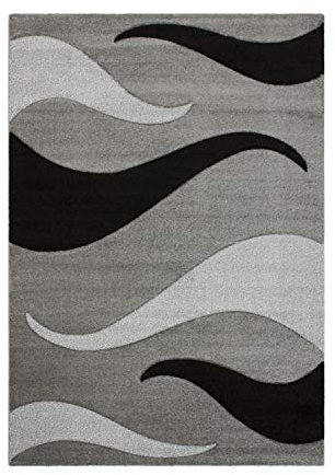 Lalee Moderner Kurzflorteppich mit Konturenschnitt, Silber, 80 x 150 cm