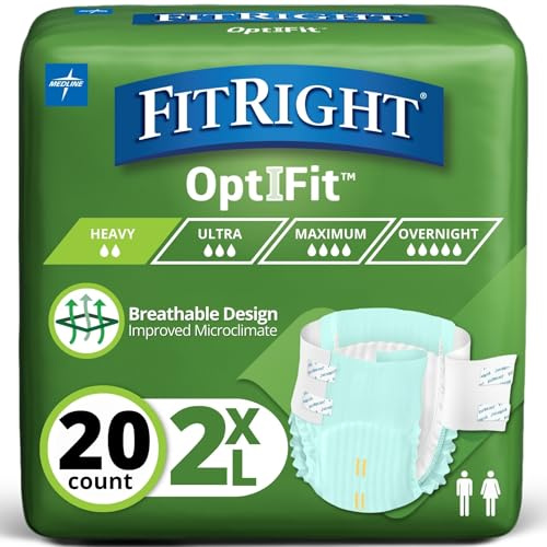 FitRight OptiFit Extra Adult Briefs, Incontinence Diapers with Tabs, Moderate Absorbency, 2XL, 60 to 70, 20 Count
