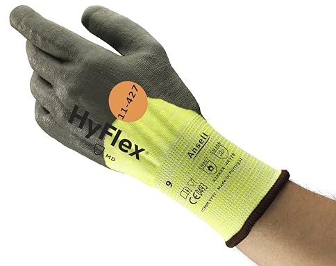 Hyflex Ansell 11-427 Arbeitshandschuhe, Mechanikschutz, Schnittschutz, Industrie und Mechaniker Handschuhe, Montagehandschuh, Grau, Größe XL (12 Paar)