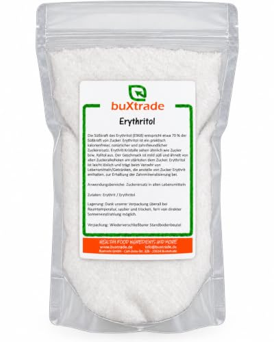Buxtrade 5kg Erythrit, kalorienfreier Zuckerersatz, 100 % Erythritol pur | Vegan, feine Kristalle zum Backen, Kochen und Süßen von Kaffee, Tee, Joghurt und Desserts, ca. 70 % der Süßkraft von Zucker