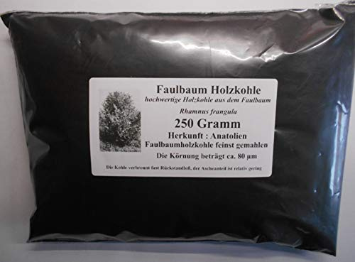 Eigenmarke Faulbaum Holzkohle, Holzkohlenstaub, Rhamnus frangula, Körnung 80 µm, reinst