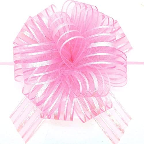 FQTANJU Pull Bow, Large, Organza, 6 Inches, 5 Pieces (Pink)
