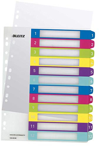 Leitz 12440000 WOW Zahlen Plastikregister (Polypropylen, 1-12, A4, 12 Blatt) farbig (10er Pack)