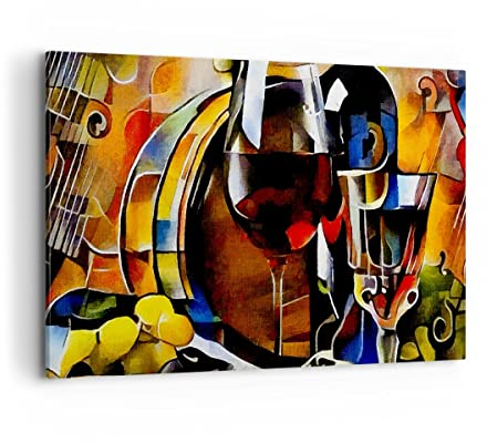 Bilder auf Leinwand 100x70cm Leinwandbild mit Rahmen Wein Abstraktion Groß Wanddeko Bild Schlafzimmer Küche Deko Wandbilder Dekoration Wohnzimmer Wall Decor Canvas Wand Kunstdruck Art AA100x70-3477