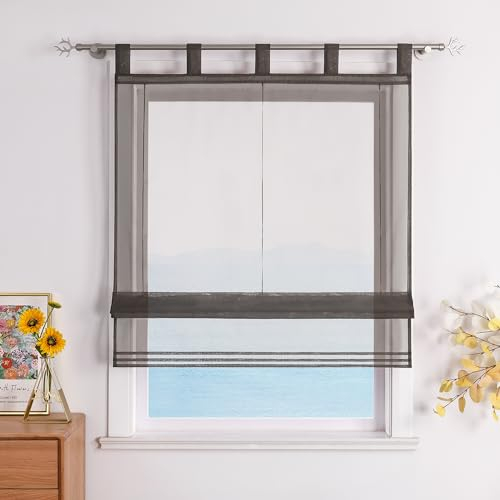 ESLIR Raffrollo mit Schlaufen Raffgardinen Gardinen Küche Transparent Schlaufenrollo Vorhänge Modern Voile Grau BxH 120x155cm 1 Stück
