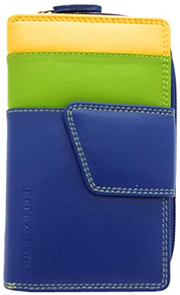 Jockey Club echt Leder Damen Geldbörse mit verstellbarem Außenriegel Portemonnaie feines Kalbsnappaleder Rio Tropic Multicolor, farbenfrohes Innenleben mit RFID Schutz