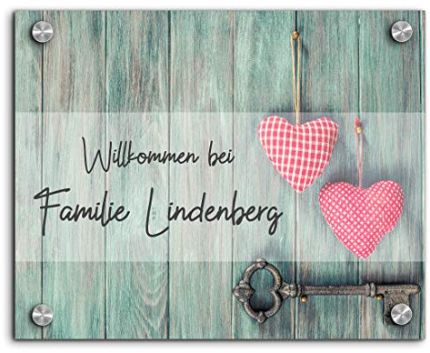 Türschild Namensschild für die Haustür in 3 Größen ab 20x16 cm mit UV Druck und einem einzigartigem Design Eingangsschild Garten Familienschild Klingelschild Klingelplatte Funk-Klingel