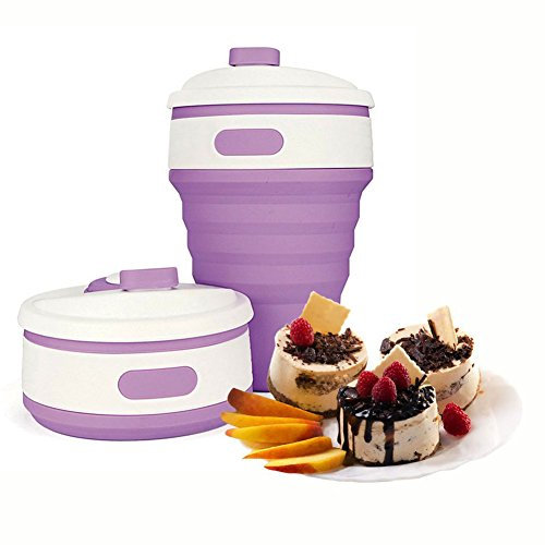Angzhili Portable Coffee Cup Silicone with Lids Multifunctional Silicone Folding Travel Cup Retractable Mug BPA Free Coffee Mug for Hiking Outdoor Activities (Purple)
