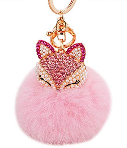 Egurs Jolie balle en peluche Fox renard avec strass porte-clés de voiture pour téléphone (rose)