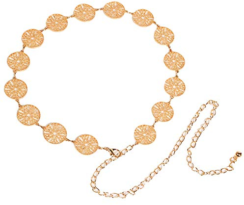 MoreChioce Taille Kette Gürtel,Damen Dekorativ Taillengürtel Metall Gürtel Strap Schärpe Strand Körperkette 150CM Gold