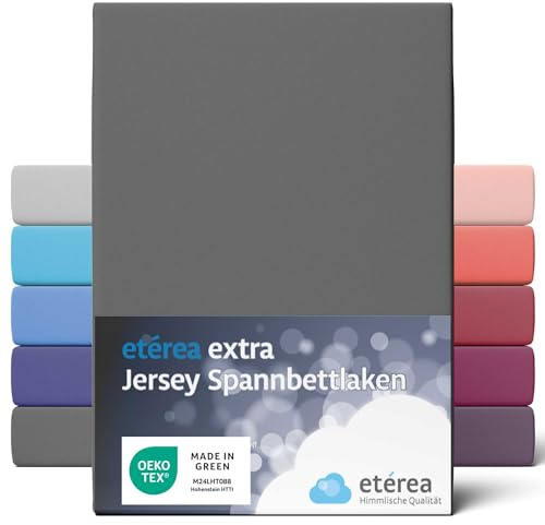 etérea Extra Jersey Spannbettlaken 90x200cm - 100x220cm Anthrazit bis 35 cm Höhe 100% Baumwolle Spannbetttuch Bed Sheets Bettbezug für Boxspringbetten Bettlaken 90x200 cm - 100x220 cm Anthracite