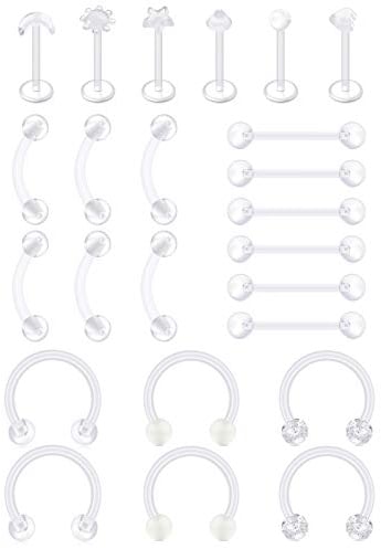 Incaton Cartilage Bioflex Flexible Ohrpiercing Retainer 15-24stk Acrylic Lippenpiercing Augenbrauen Piercing Helix Hoop Tragus Septum Hufeisen Rings Piercing Schmuck