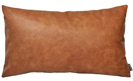 HOMFINER Lendenkissenbezug aus Kunstleder, dekorativ, für Schlafzimmer, Wohnzimmer, moderner Boho-Akzent, rechteckig, Cognacbraun, kleiner Kissenbezug für Bett, Sofa, Couch, 30,5 x 50,8 cm
