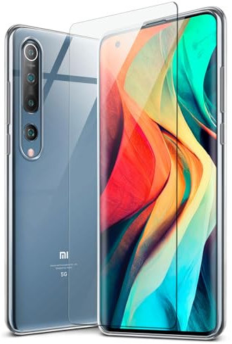 moex 3 in 1 Pack für Xiaomi Mi 10 Hülle mit 2X Panzer Schutzglas Folie, [Aero Case + ShockProtect Glas] Komplettschutz Handyhülle durchsichtig aus Silikon Schutzhülle, Clear