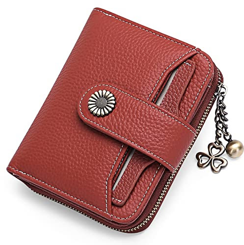 GOIACII Geldbörse für Damen, Leder, klein, RFID-blockierend, mit Reißverschluss, Kartenhalter mit Ausweisfenster, small, Vintage