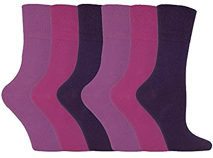 IOMI - 6er pack damen ohne gummi weitschaft baumwolle socken/diabetikersocken in 7 farben (37-42 eur, Lila LA8)