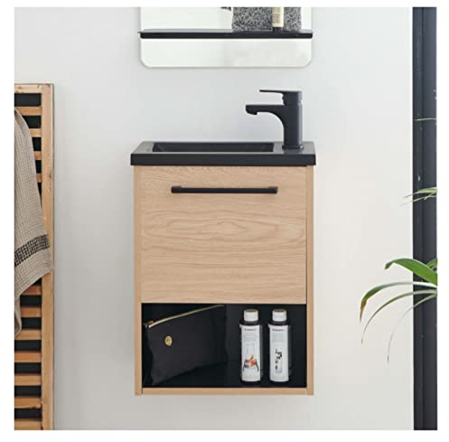 Meuble Lave-Mains Nika Décor chêne intérieur Noir