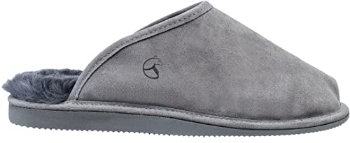 ESTRO Lammfell Hausschuhe Herren Pantoffeln Leder - Warm Lammfellhausschuhe Sheepskin Slippers Warme mit Wolle Lammfellschuhe SNUG (44 EU, Stahl 1)