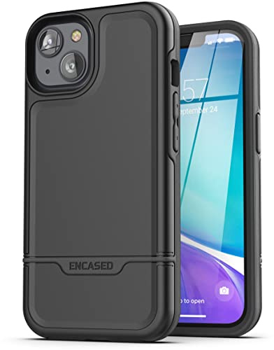 ENCASED Rebel Serie für iPhone 14 – hülle mit Displayschutz, Robuste Stoßfeste Handyhülle (Schwarz)