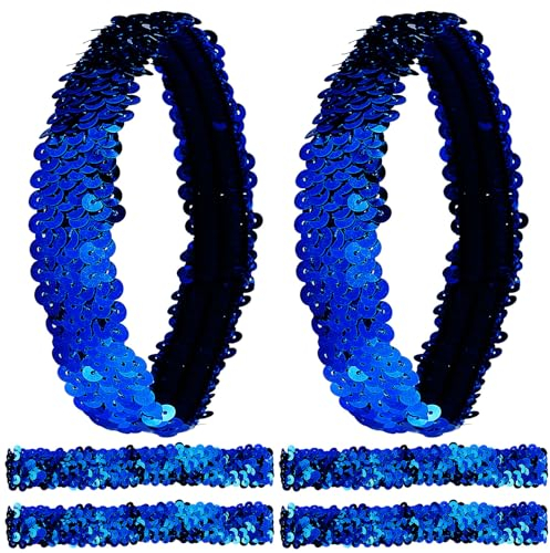 GORGECRAFT 12PCS Pailletten-Stirnband, Elastisch, Glänzend, Dehnbar, Glitzernd, Modisch, Verstellbares Haarband, Zubehör-Set Für Damen, Teenager, Sport, Tanz, Party, Teams (Blau)