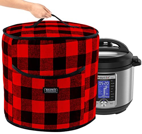 BAGSPRITE Dust Cover For Instant Pot 6 Quart-Appliance Covers- Insulated Pressure Cooker Cover with Pockets for Kitchen Instant Pot Accessories-Instant Cover Buffalo Check