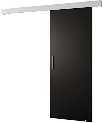 KRYSPOL Schiebetürsystem Salwador 1 Komplett-Set für Schiebetüren, Trennwände Innentüren, Modern Design (schwarz matt/Gitter: weiß matt/Griff: Silber)