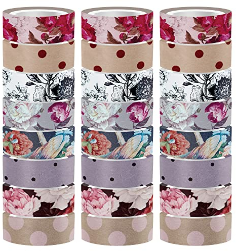 24 Rollen Washi Tapes - Masking Tapes - Set aus bunten Dekobändern für Scrapbooking, Bullet Journals, Geschenkverpackungen und Dekoration - 120 Meter lang - Trends 2