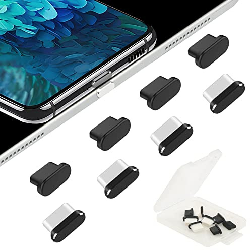 AUZOSL 8 Stücke USB C Schutzkappe 4 Aluminium + 4 Silikon | Type C Schutzkappe Kompatibel mit Samsung Galaxy S24 Ultra Xiaomi Redmi Note 14 Pro OnePlus Huawei Mate 80 Schwarz