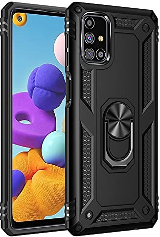 yanzi Kompatibel mit Samsung Galaxy M31s Smartphone Hülle(Schwarz)+3D Displayschutzfolie[Militär-Stoßfeste]-[Ständer] Schutzhülle Rugged Kratzfest Bumper Handyhülle für Galaxy M31s-2020