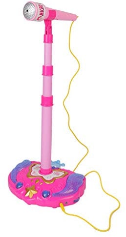 Toyvian Karaoke Machine For Kids,Karaoke Microphone With Adjustable Stand and Microphones, Music Sing Microphone Toy with Flashing Stage Lights(Pink, Without Battery)