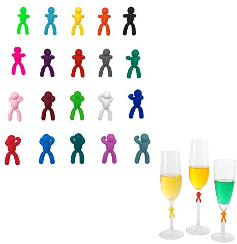 Glasmarker, Glasmarker Silicon, 20 PCS Wiederverwendbarer Gemischter Farbbecher Charm für Weinglas, Champagnerglas, Cocktailglas, Martini-Glas, Trinkglas