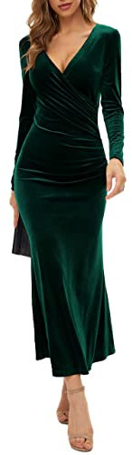 Las Mujeres del Paquete De La Cadera Falda De Cuello En V Delgado De Negocios De Cintura Media De Manga Larga De Terciopelo Vestido De Cola De Pescado Vestido De Noche