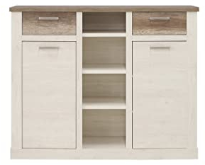 möbelando Highboard Duro aus Holzwerkstoff in Pinia Weiss kombiniert mit Eiche Antik mit 2 Schubladen und 2 Türen. Abmessungen (BxHxT) 159,6x128,3x41,5 cm