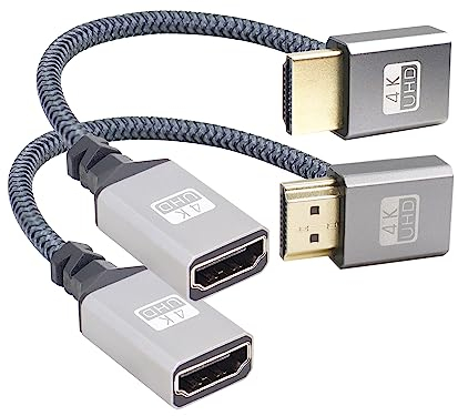 RIIEYOCA Cable trenzado UHD 4K HDMI a HDMI de 90 grados de ángulo ascendente y descendente de 0,56 pies, 18 Gbps de alta velocidad 2.0, cable trenzado, soporta 4K @ 60 Hz, 1080p, HDCP 2.2, ARC, 3D (2
