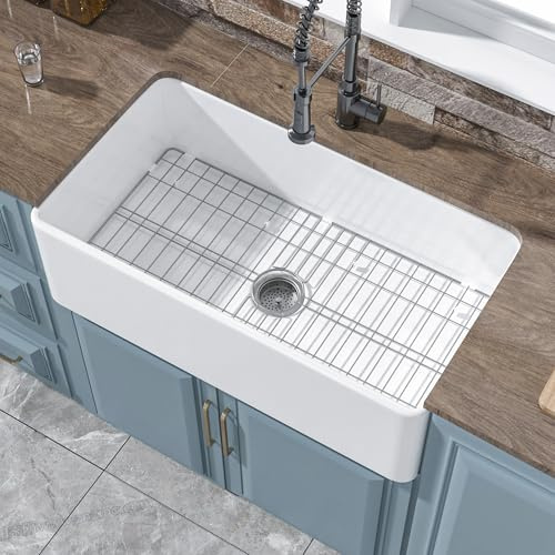 HOMLYLINK Schamotteschürze, 83,8 x 45,7 cm, Bauernhaus-Spüle, weiß, für