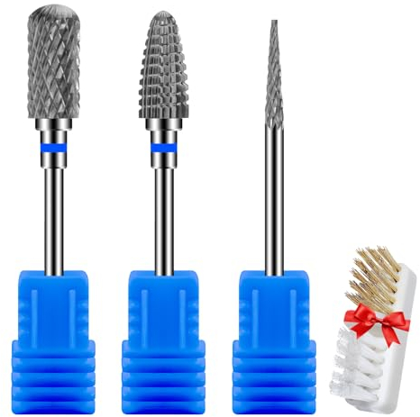 CGBE Embout Ponceuse Ongles, 3/32 Pouces Embout Depose Ponceuse Ongles Professionnel en Carbure de Tungstène, Forets à Ongles Éliminer Gel Acrylique Cuticule, Grain Moyen, 3 Pièces
