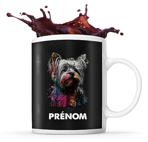 Tasse Yorkshire terrier Style Street Art Prénom Nom Personnalisable | Mug Café Thé Idée Cadeau Personnalisé Homme Femme Original pour propriétaire de chien