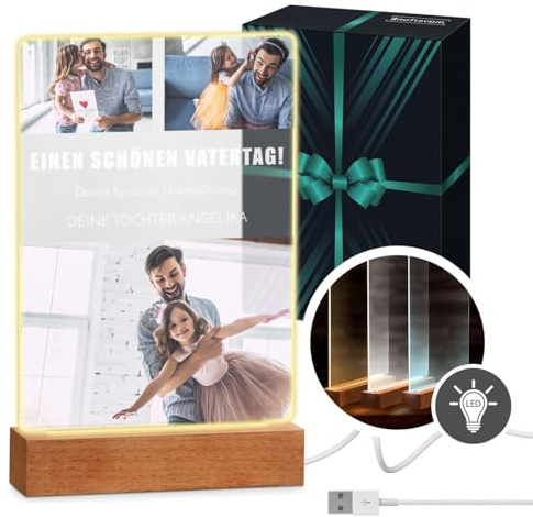 Maverton beleuchteter LED-Rahmen, Personalisiertes Acryl Glasbild mit Foto | Personalisiertes Acryl Glasbild mit eigenem Foto mit LED-Beleuchtung, Glasfoto für Männer zum Geburtstag