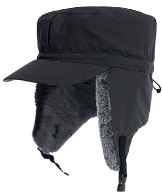Herren Fliegermütze Warm Trappermütze Winter Hut Unisex Kunstfellmütze Wintermütze mit Ohrenklappen Mundschutz Pilotenmütze Schirmmütze für Skifahren, Schlittschuhlaufen Outdoor Schwarz (Schwarz1)