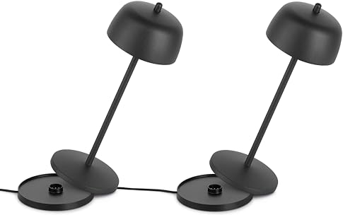 Theta 2x Dimmbare LED Akku Tischlampe - Kabellose Aufladbar Tischleuche im Italienischem Design, Indoor & Outdoor IP65, 2700-4000K, 9-24 Std. Designed by Zafferano LVL (Schwarz)