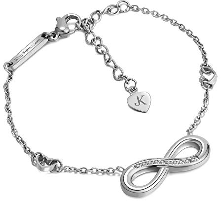 KIM JOHANSON® Edelstahl Damen Armband *Eternal Love* in Silber | Armkette mit Infinity- und Herzanhänger | Wasserfest | Frauen Boho Schmuck | Unendlichkeit | Verstellbare Länge inkl. Schmuckbeutel