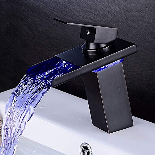 AMHIL - Rubinetti Acqua, Rubinetto Vasca da Bagno Rubinetto lavabo Splendida Cascata Bagno lavandino monoblocco Miscelatore Rubinetto Bianco LED rubinetti, Miscelatore Caldo Freddo Rubinetto